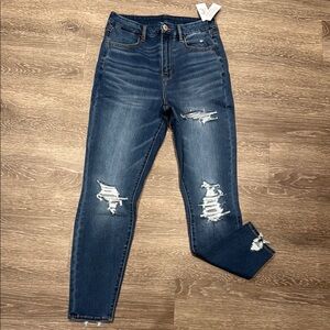 Grace Blue Ankle Cropped Jeans with Distressed Details